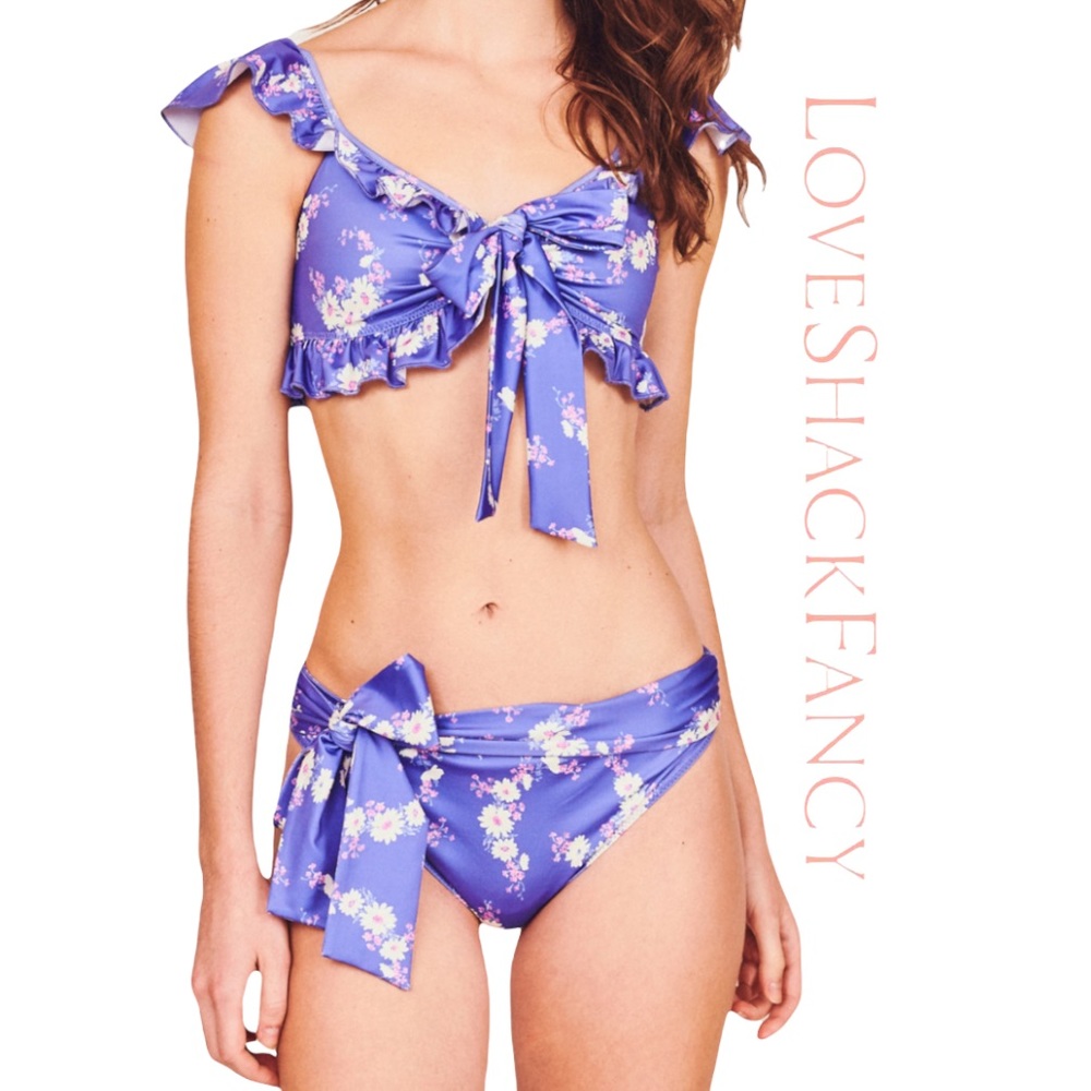 LoveShackFancy Devi Tie-Detailed Floral Print Ruffle Bikini Set
